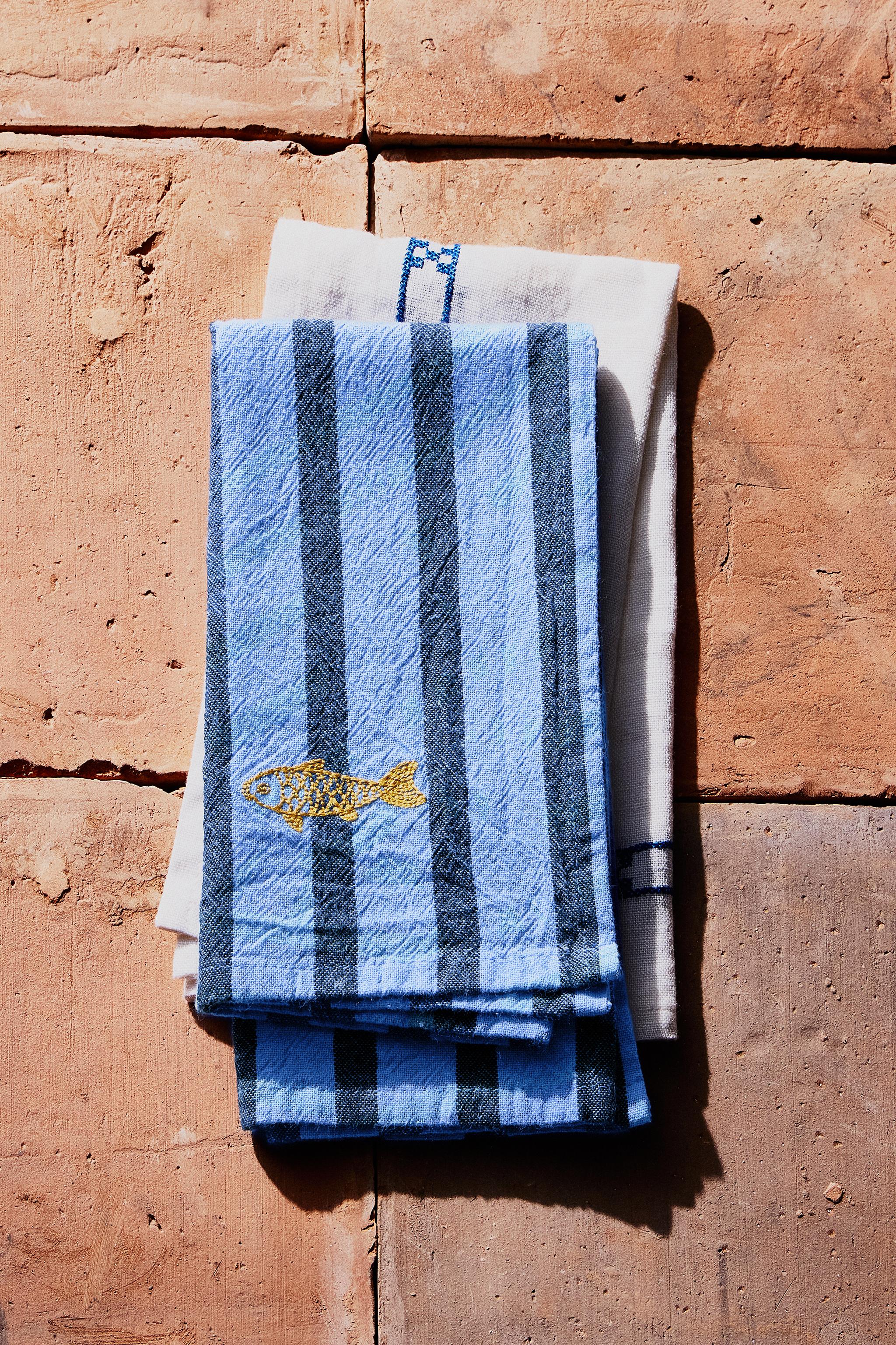 LOT DE 2 SERVIETTES DE TABLE RAYURES FIL TEINTÉ
